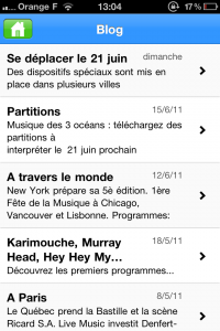 Application fête de la musique 2011 - Blog