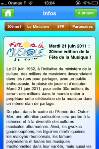 Application fête de la musique 2011 - Informations